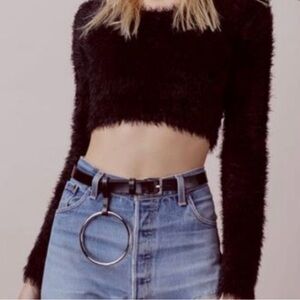 For love and lemons knitz black mohair crop top 
Xs